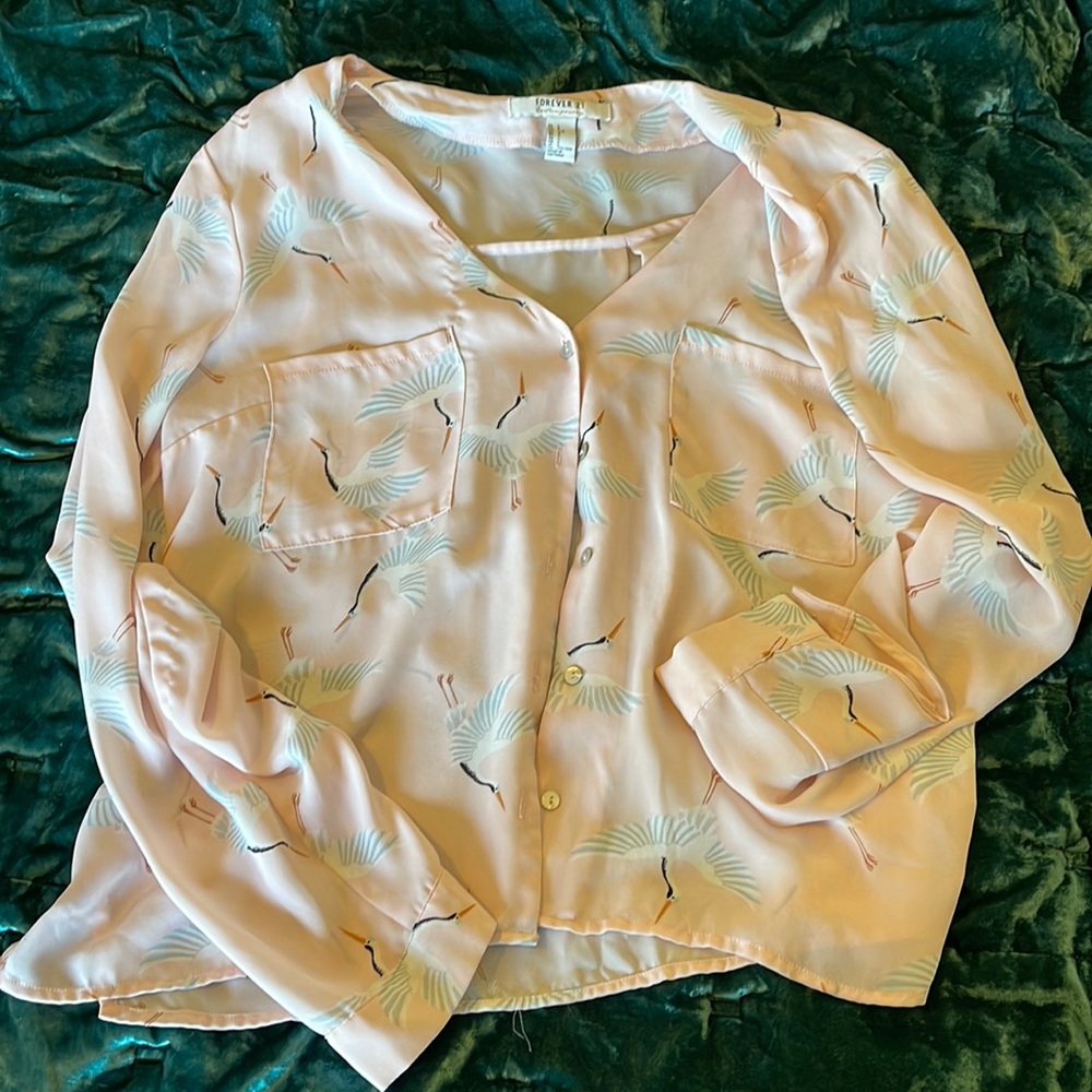 Forever 21 Long Sleeve Pink Bird Motif